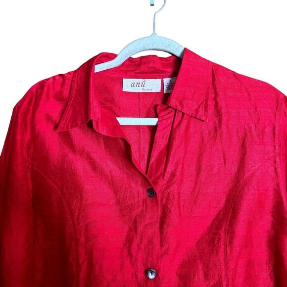 Anii by Natural Jacket Womens Large Red Silk Lightweight Lagenlook Romantic Top - Picture 2 of 7